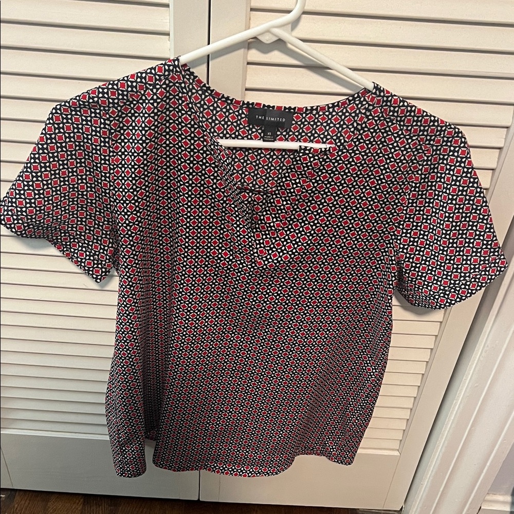 The Limited Blue and Red Geometric Blouse